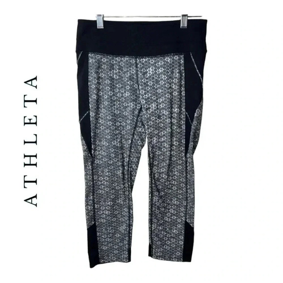 0677. ATHLETA CROPPED‎ LEGGINGS SIZE SMALL BLACK AND WHITE IN COLOR - Picture 1 of 10